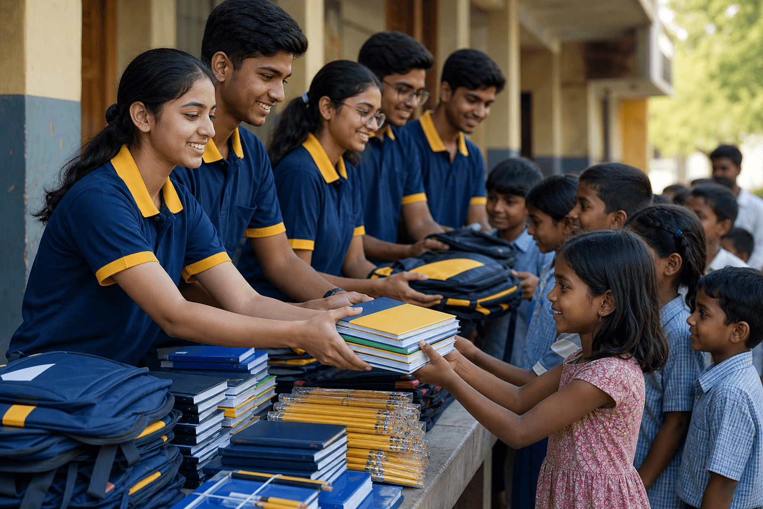 Children with study materials